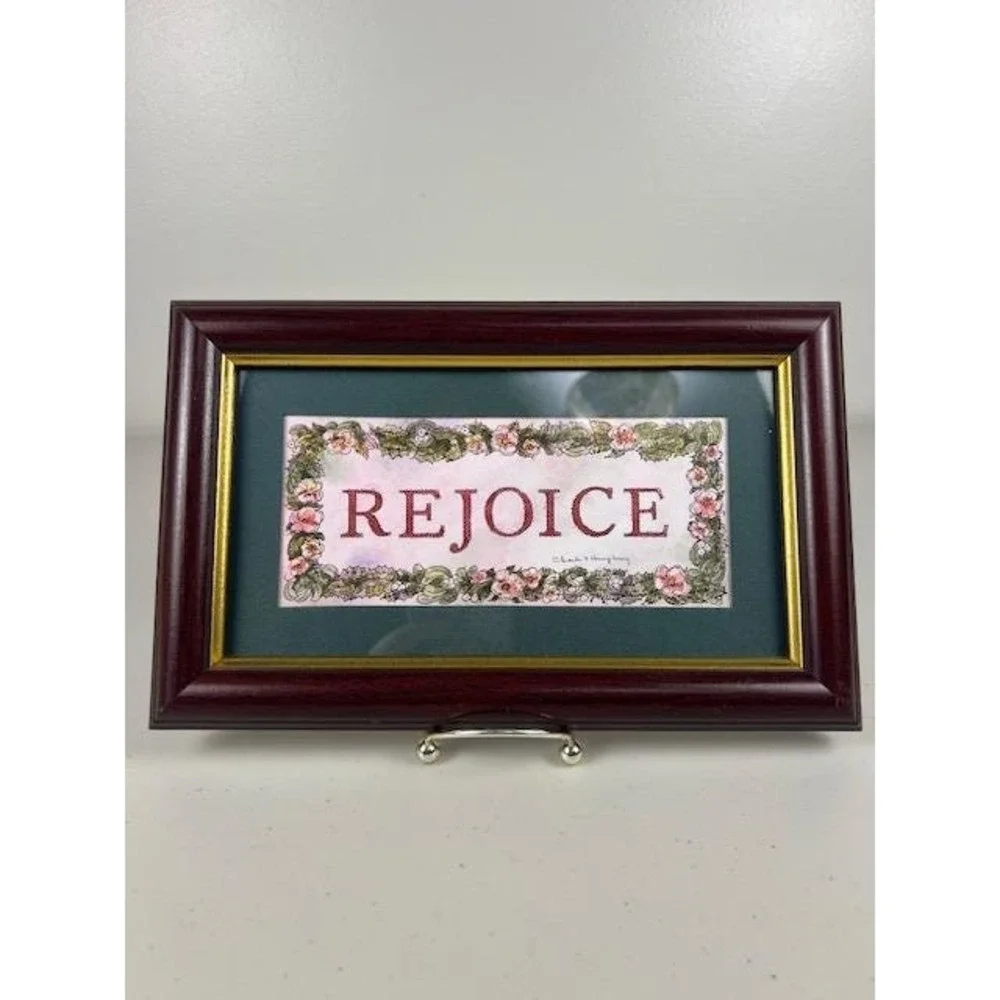 Vintage HOMECO Framed REJOICE Art Floral‎ Holly Berry Vintage Home Decor